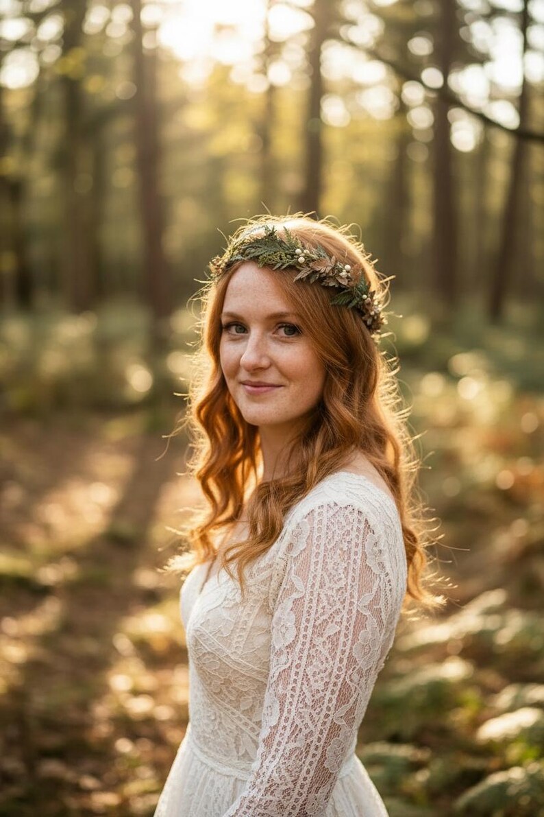 Woodland Wedding Crown – Preserved Fern Bridal Headpiece – Forest Boho Hair Wreath image 9