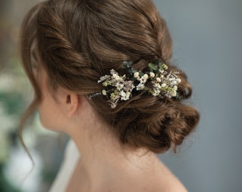 Peine de pelo de flores verdes Tocado de boda delicado Accesorios para el cabello nupcial Peine de pelo de flores de eucalipto Peine de flores secas para novia Magaela