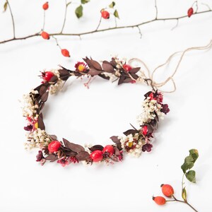 Rose hips flower hair crown Autumn wedding flower wreath Bridal hair jewellery Fall wedding Rose hip accessories Natural hair wreath Magaela image 8