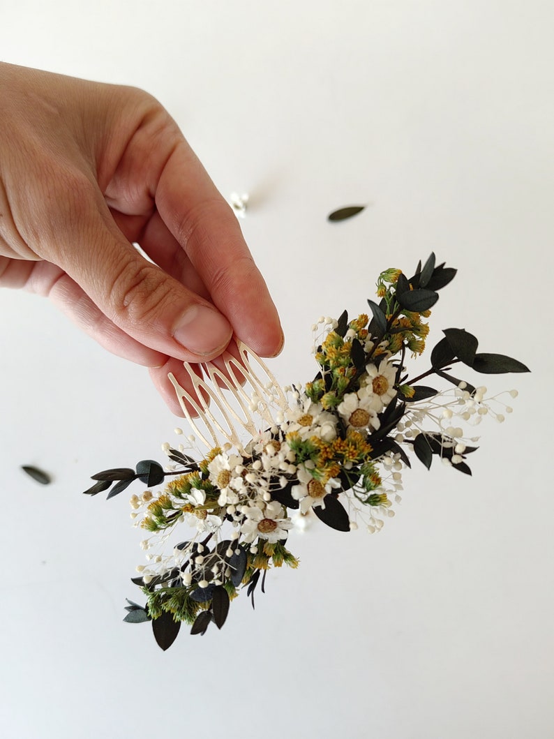 Greenery bridal hair comb Eucalyptus flower comb Preserved flower hair comb Greenery wedding Ixodia flowers Rustic wedding Magaela Bride image 7