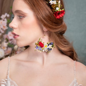 Folklore Wiese Kreis Ohrringe Garten Hochzeit Blumen Ohrringe Kreis Blumenohrringe Wilde Blumen Design Hochzeitsschmuck Gänseblümchen Blumen Magael