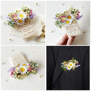 Meadow spring hair crown Bridal flower hair wreath Daisy flower headpiece Wildflowers headband lavender Summer Bridal accessories Magaela Pocket boutonniere