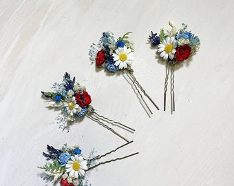 3/5/10pcs Folk flower hair pins Bridal hair arrangement Hair accessories Magaela Flower hair Poppy flower Wedding accessories Meadow design