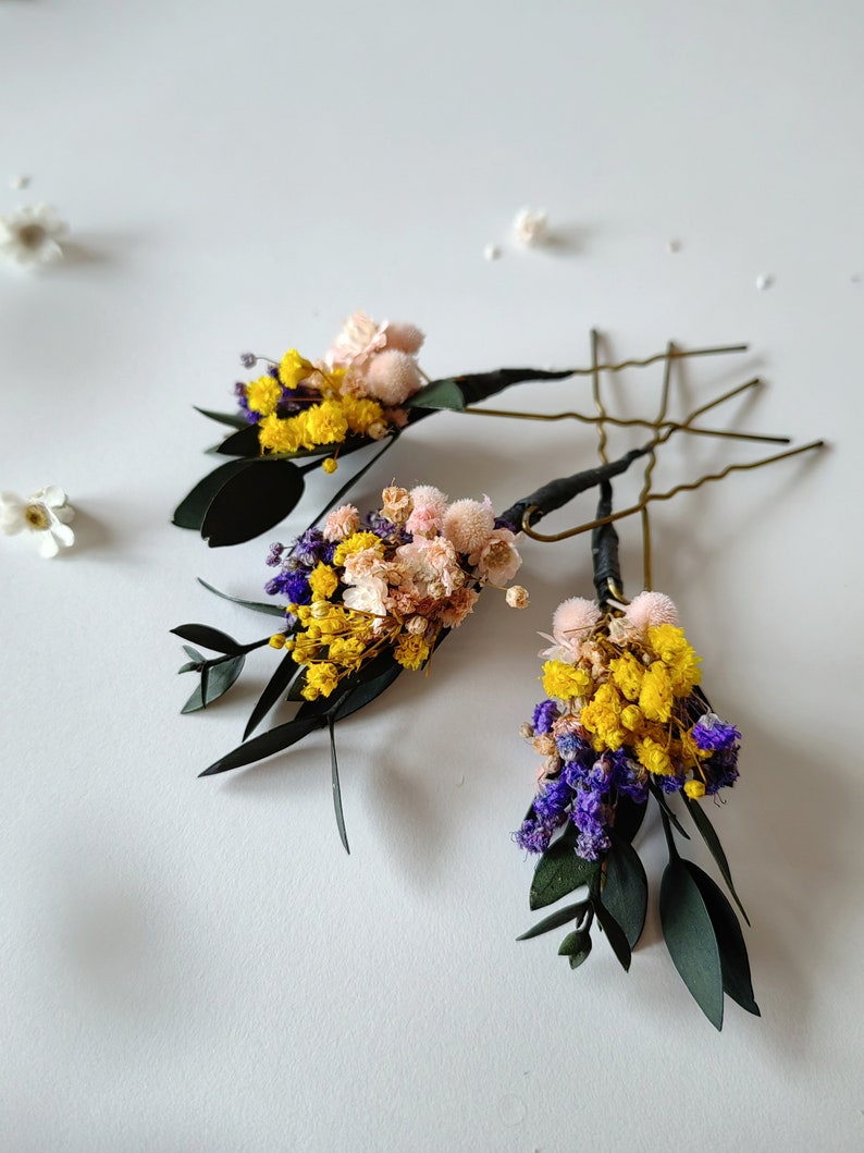 Meadow flower hairpins Natural dried flower hairpins Wedding hairstyle Bride to be Magaela Bridal hair accessories Colourful wildflowers image 9