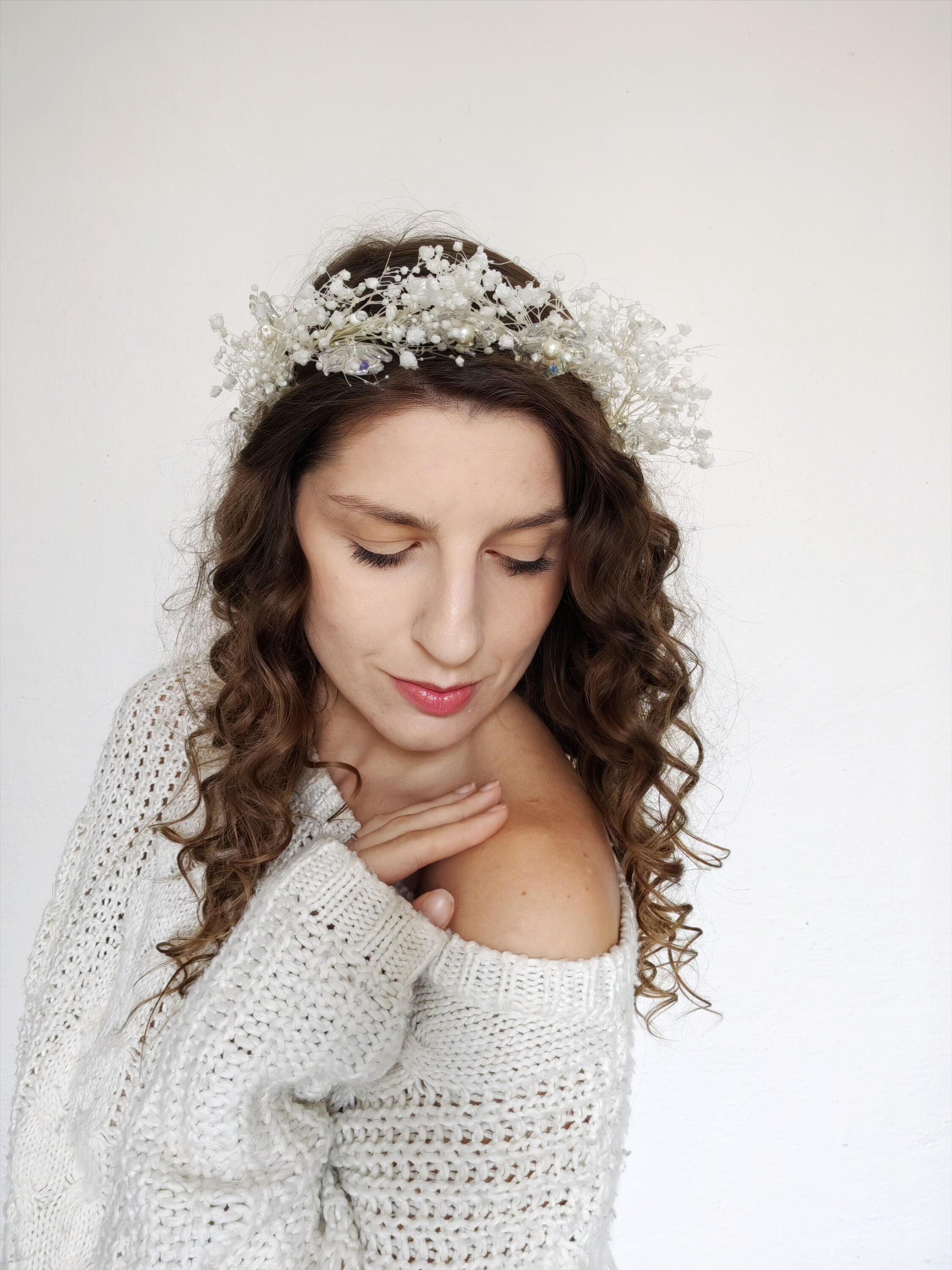 White Floral Fairy Queen Bridal Headpiece The Porcelain Floral Edit | EDEN LUXE Bridal main image 4