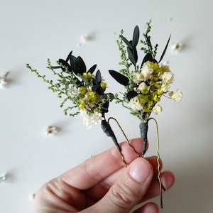 Meadow flower hairpins Greenery hairpins Preserved flower hairpins Bridal hair Cottagecore Hair accessory Natural design Meadowy design image 3