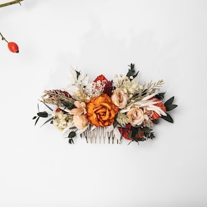 Herbst Blumen Haarkamm Gebrannte Orange und Elfenbein Blumenkamm Hochzeit im Oktober Natürliche Hochzeit Braut-Accessoires Kundengerechter Braut Haarkamm