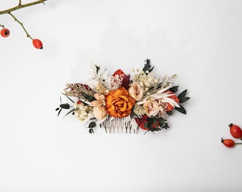 Autumn flower hair comb Burnt orange and ivory flower comb October wedding Natural wedding Bridal accessories Customisable bridal hair comb