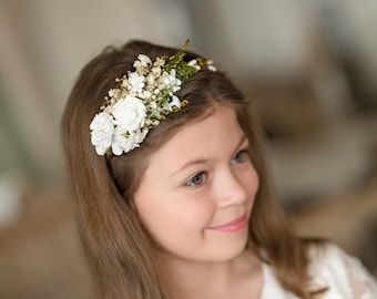 Headband for first holy communion White floral headband Communion Girls headband Floral accessories Hair accessories Magaela Handmade