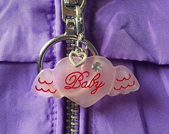 BABY ANGEL Zipper Pull - Cute Phone Charm, Angelic, Kawaii, Pink Heart Zipper Charm, Stitch marker, Mask Charm, Zipperpull Birthday Gift