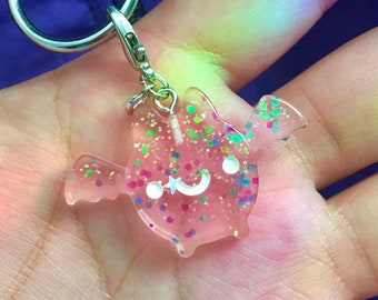 PINK Kawaii Bat Zipper Pull - Holographic, Holo Shoelace Pastel Goth Shoe Lace Phone Charm, Stitch Marker, Journal Clip, Zipperpull Clip on