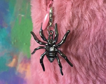 SPIDER Zipper Pull - Gun metal, Halloween Phone Charm, Stitch marker, Arachnid shoelace zipperpull, Mask Charm, Zipper Charm Unisex Gift