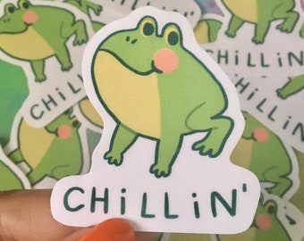 Happy Chillin' Frog Sticker - Cut Laptop Sticker, Glossy Vinyl Waterproof Fadeproof Sticker, Water bottle sticker, Journal Sticker,