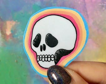 RAINBOW SKULL Sticker - Glossy Calavera Skeleton Head sticker Waterproof Weatherproof Vinyl Die Cut for Laptop Hydroflask Journal Bujo Cool