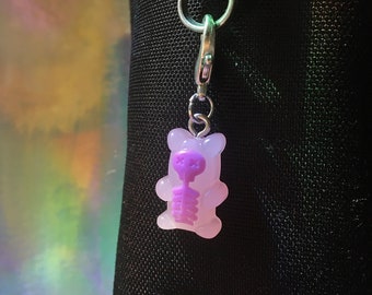 PINK SkeleGummie Zipper Pull & Dust Plug - Skeleton Gummy Bear Phone Charm, Halloween DustPlug, Shoe Lace Clip, Pastel Goth Shoelace Zipper