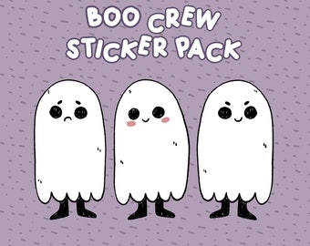 GLOSSY BOO CREW Sticker Pack - Cute Ghost Stickers Halloween Spooky Spoopy Set of 3 for Laptop Decal Journal Water Bottle Stationary Pastel