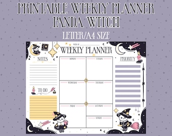 PRINTABLE Weekly Planner - Panda Witch Pastel Goth Celestial Weekly Schedule, Weekly Organizer, Office Planner, Desk Planner, Letter Size