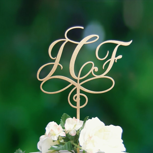 Personalized Three Letter Cake Topper, Script Monogram, Three Initial Cake Topper, Wedding-Anniversary-Valentine Day, Wooden Cake Topper.