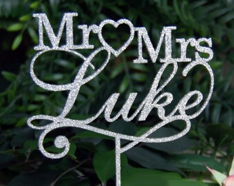 MR-MRS NAME Personalized Cake Topper - Wedding - Anniversary - Valentine Cake Topper, Wedding Keepsake - Photo Prop - Rustic Chic Wedding