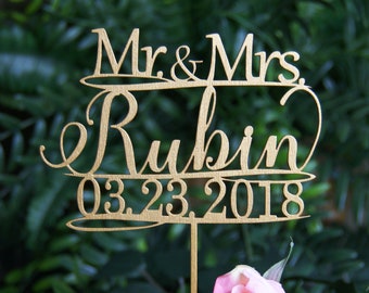 Personalized MR&MRS Name and Date Wedding Cake Topper, Wedding Cake Decor, Anniversary - Bridal Shower - Wedding Gift, Rustic Chic Wedding
