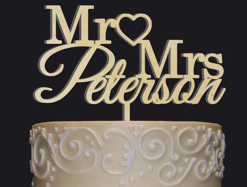 MR-MRS NAME Personalized Cake Topper Wedding Anniversary Valentine Cake Topper, Wedding Keepsake Photo Prop Rustic Chic Wedding image 4