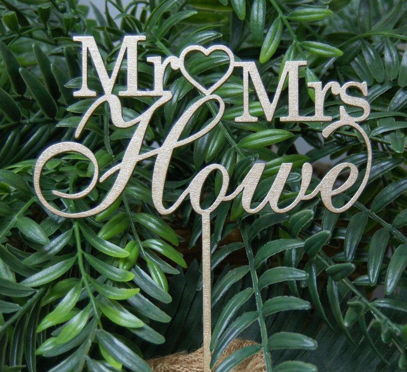 MR-MRS NAME Personalized Cake Topper Wedding Anniversary Valentine Cake Topper, Wedding Keepsake Photo Prop Rustic Chic Wedding image 3