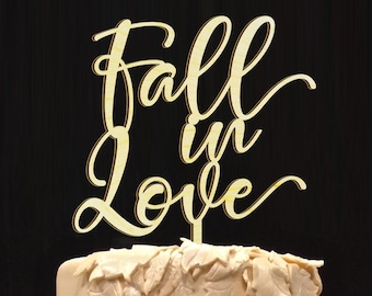 Custom Elegant Rustic Cake Topper - Personalized CakeTopper - Bridal Shower Cake Topper - Fall in Love Cake Topper