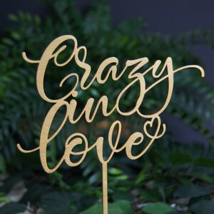 Pu&ograve; includere: Topper per torta in legno color oro con le parole "Crazy in Love" in un font corsivo. Il topper presenta un piccolo simbolo di cuore.