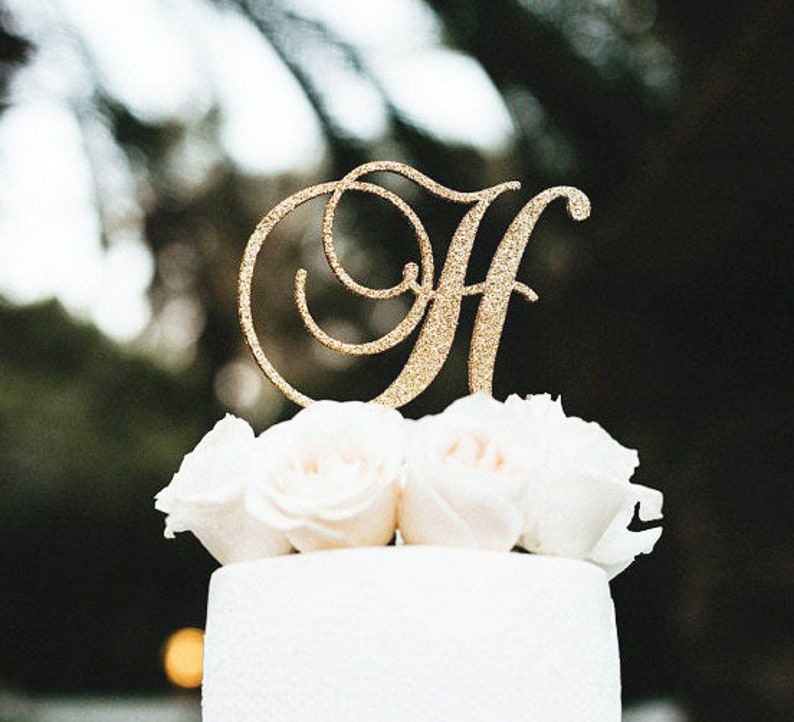 Personalized Monogram Initial Letter Topper Bridal Shower-Wedding-Anniversary-BD Cake Topper, Elegant Rustic-chic, Wedding Gift image 2