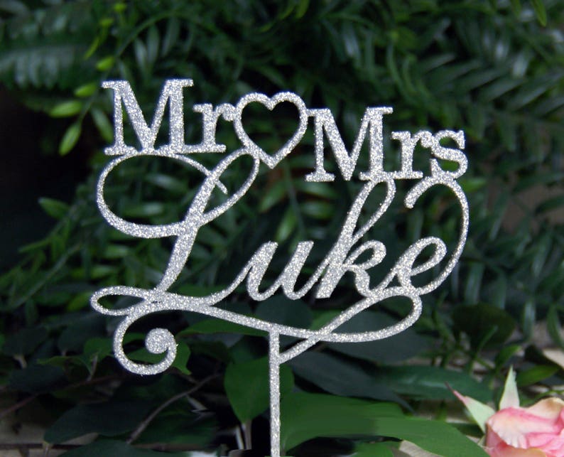 MR-MRS NAME Personalized Cake Topper Wedding Anniversary Valentine Cake Topper, Wedding Keepsake Photo Prop Rustic Chic Wedding image 1