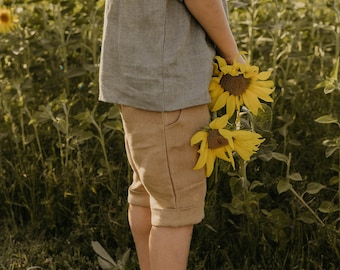 Kids Linen Buttoned Shorts | Color Latte