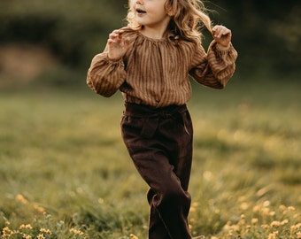 Girl Linen Belted Pants | Color Dark Brown