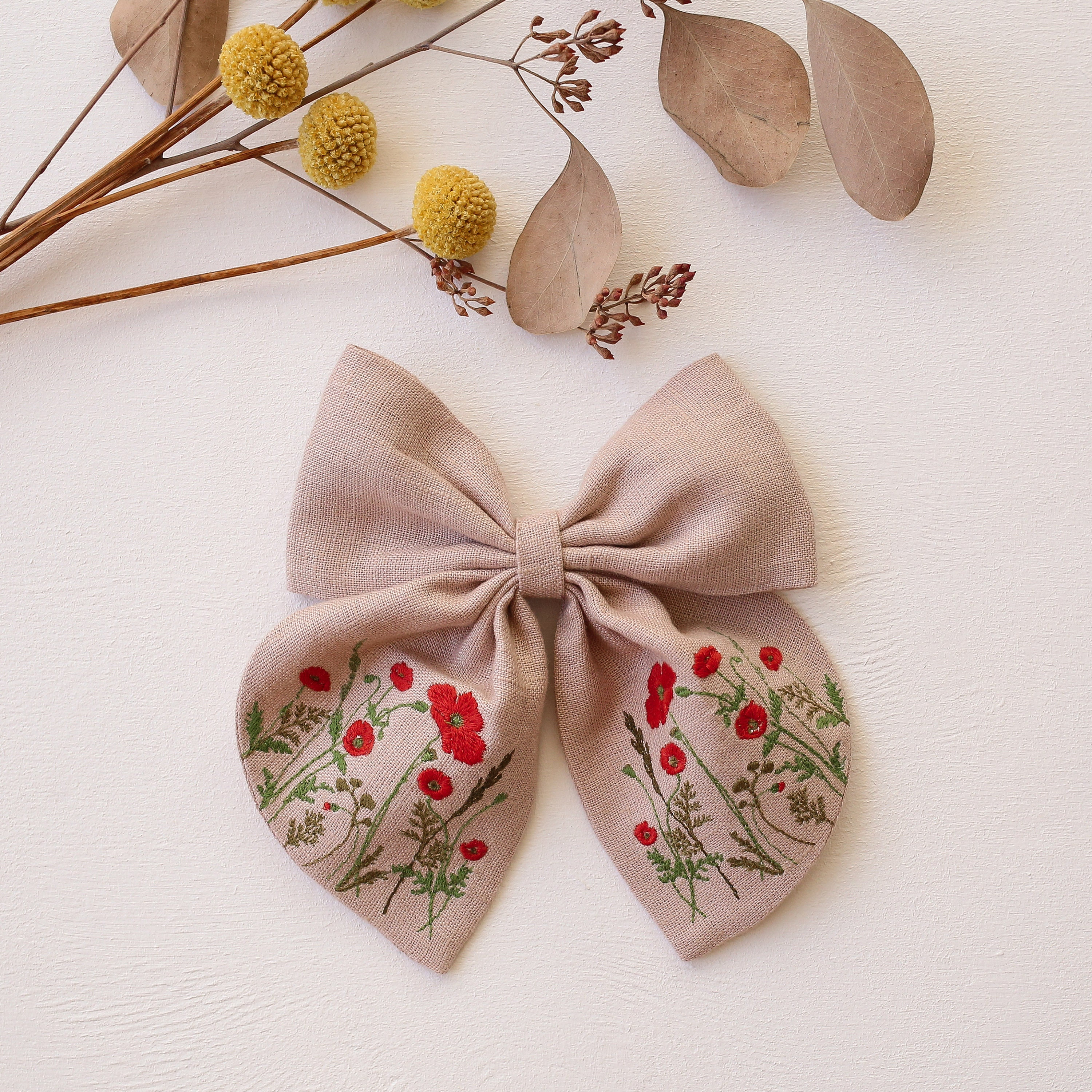 CHRISTY DAWN Floral Hair Bow Set 2 Brown Yellow Barrette Clips Cottagecore Boho 2pc Bow Clip Set – puttisu-usa main image 3