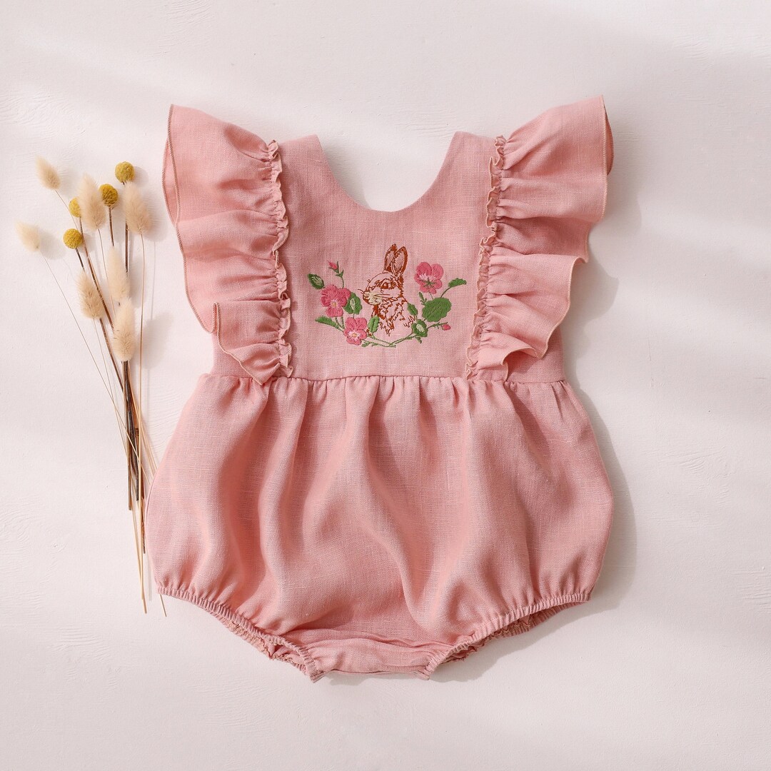 Baby Blue Pima Cotton Baby Romper With Bunny Ears Adorable Infant Outfit Copy main image 0