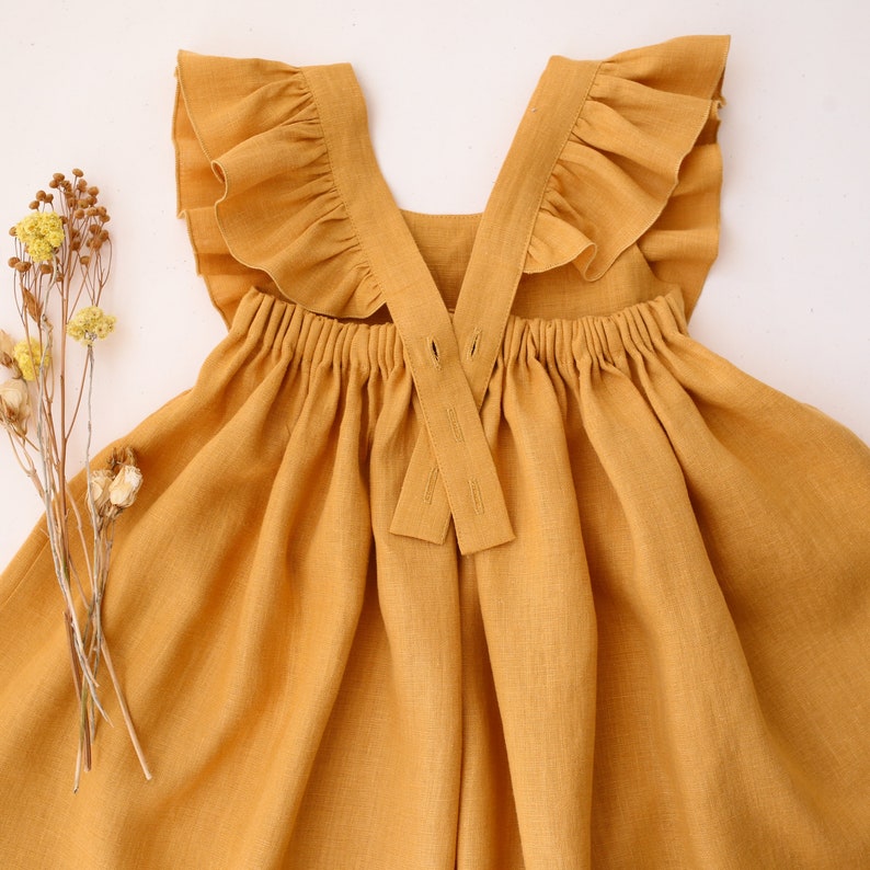 Girl Linen Dress with Ruffled Bodice Color Amber image 6