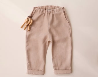 Pantalones Vintage de Lino, Pantalones para Niños y Niñas / Color Beige