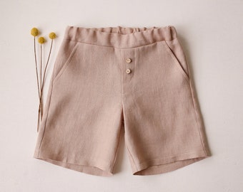 Kids Linen Relaxed Fit Shorts | Color Beige