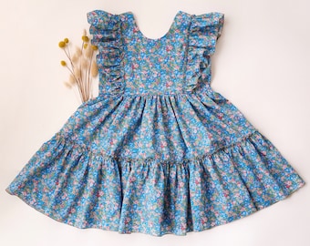 Girl Ruffled Front Tiered Dress in Hedgerow Ramble Liberty Fabric