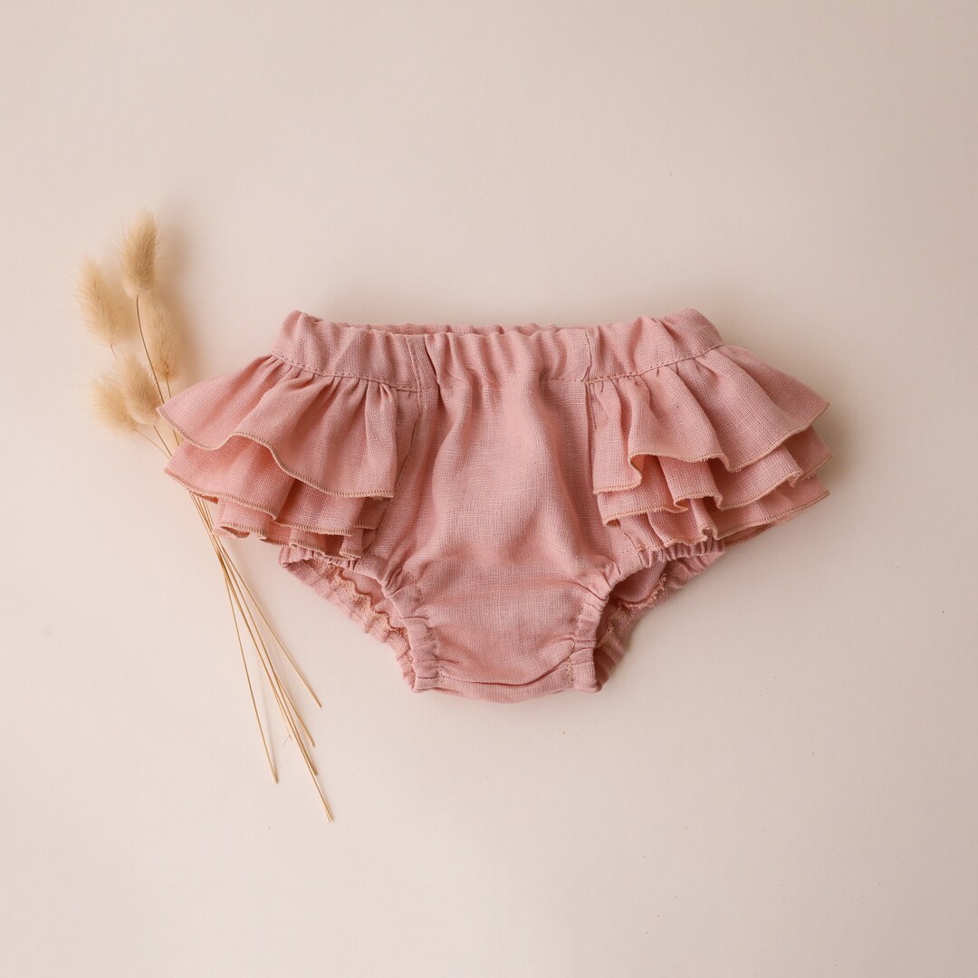 Baby Girl Linen Bloomers With Ruffle Back | Color Powder - Etsy
