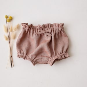 Baby Linen Bloomers in Rose Smoke Linen, Ruffle Diaper Cover, Frills Baby Shorts, Soft Breathable Linen Baby Clothes