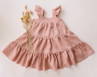 Linen Boho Dress for Girls | Color Powder