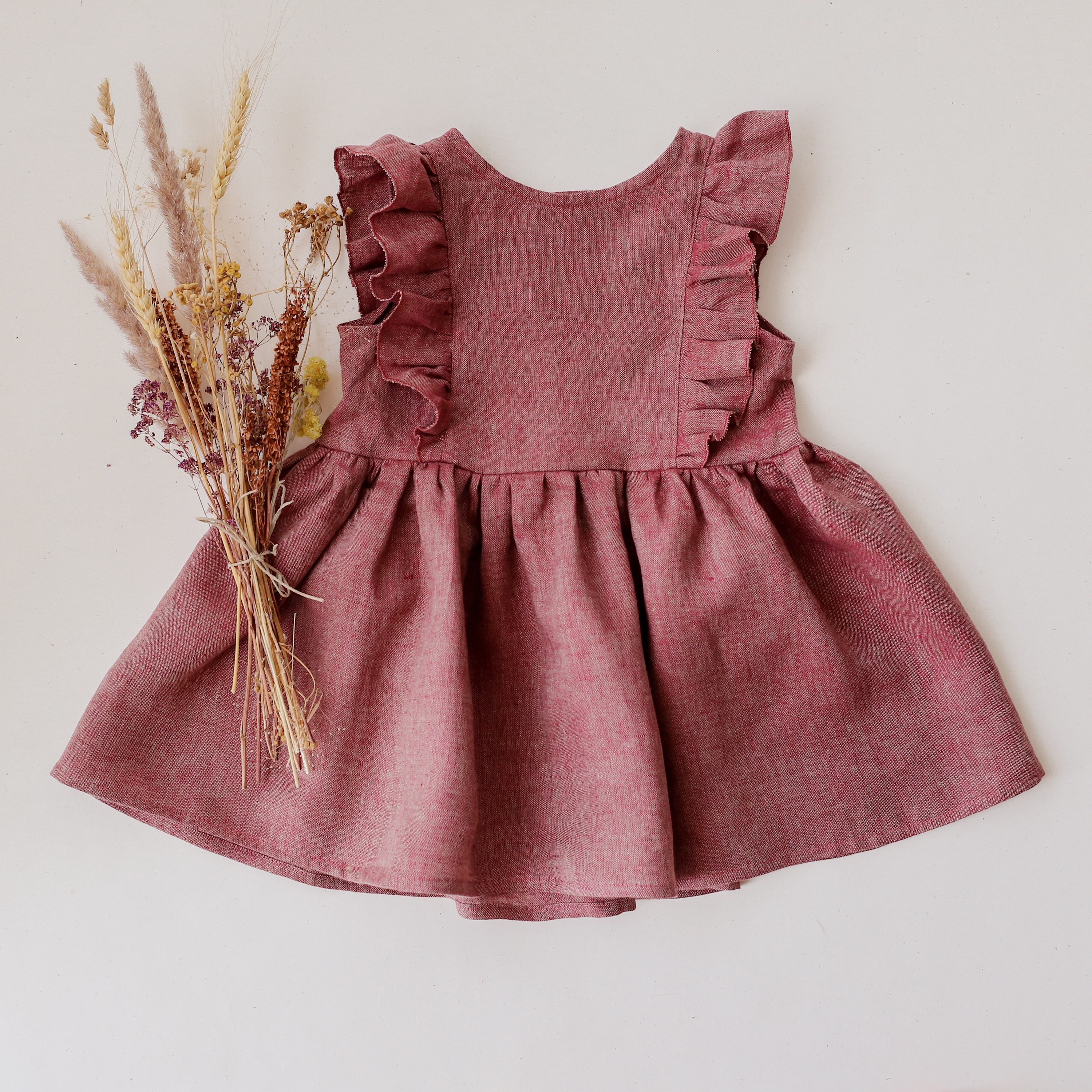 Cherry Linen Ruffle Dress CHOICE OF COLORS Etsy