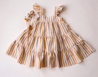 Girl Linen Boho Dress | Color Rainbow