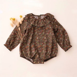 Baby Romper, Baby Liberty Floral Long Sleeve Ruffle Collar Bubble Onesie | &quot;Cooper Dance&quot; Liberty Print, Liberty Fabric, Liberty Floral