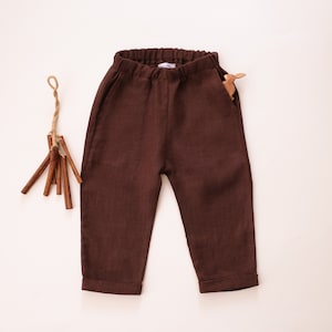 Linen Vintage Pants, Trousers for Boys and Girls | Color Dark Brown