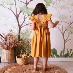 Linen Ruffled Bodice Dress for Girls Color Amber image 3