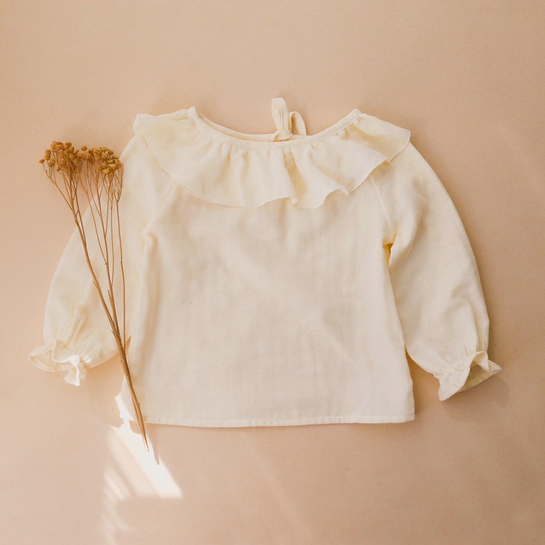 Cream Double Gauze Ruffle Collar Blouse Etsy