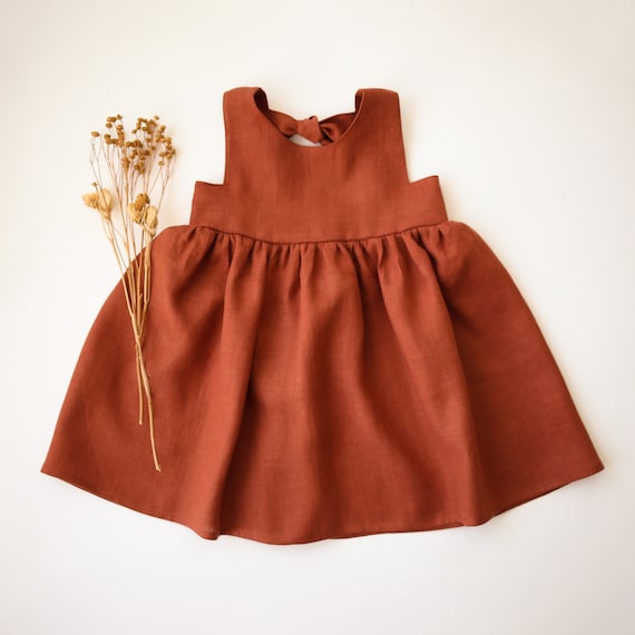 knee length dresses for ladies Amelia Ruched Mini Linen Dress in Rust Orange main image 1