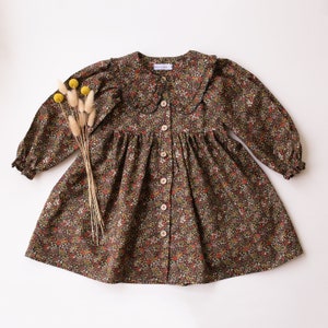Girl Liberty Dress, Long Sleeve Dress with Frilled Collar | &quot;Cooper Dance&quot; Liberty Print, Liberty Fabric Dress, Liberty Floral Dress