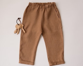 Pantalón Vintage de Lino, Pantalón para Niño y Niña / Color Latte